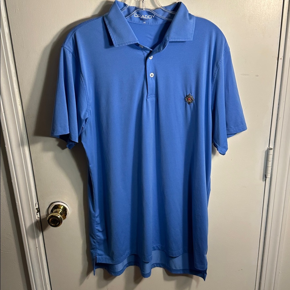 B. Draddy Sport Blue Polo Shirt Golf Crest Men’s size Medium